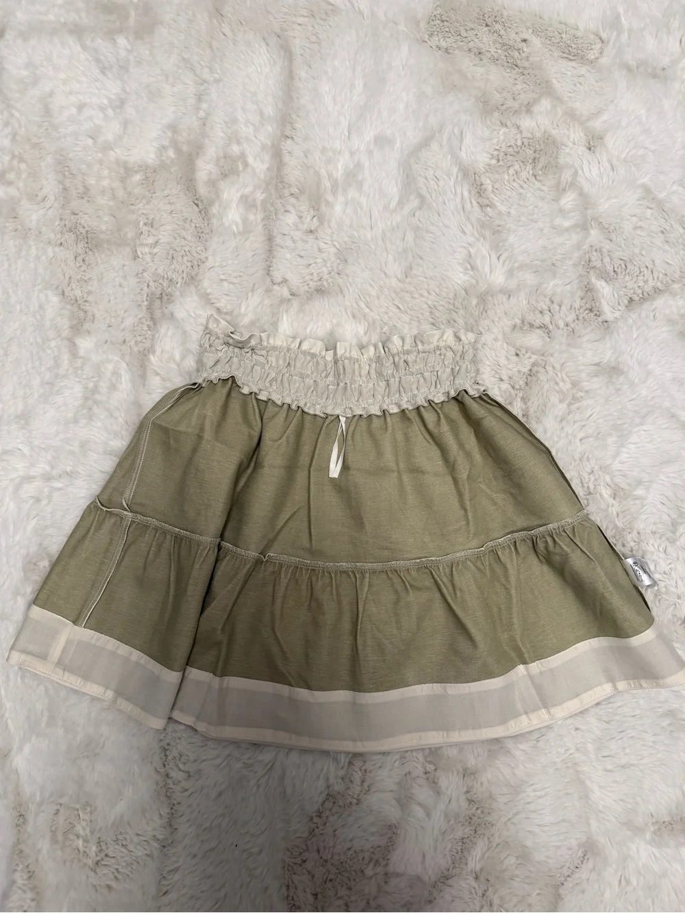 Anthropologie Cream Faux Leather Tiered Mini Skirt Size M